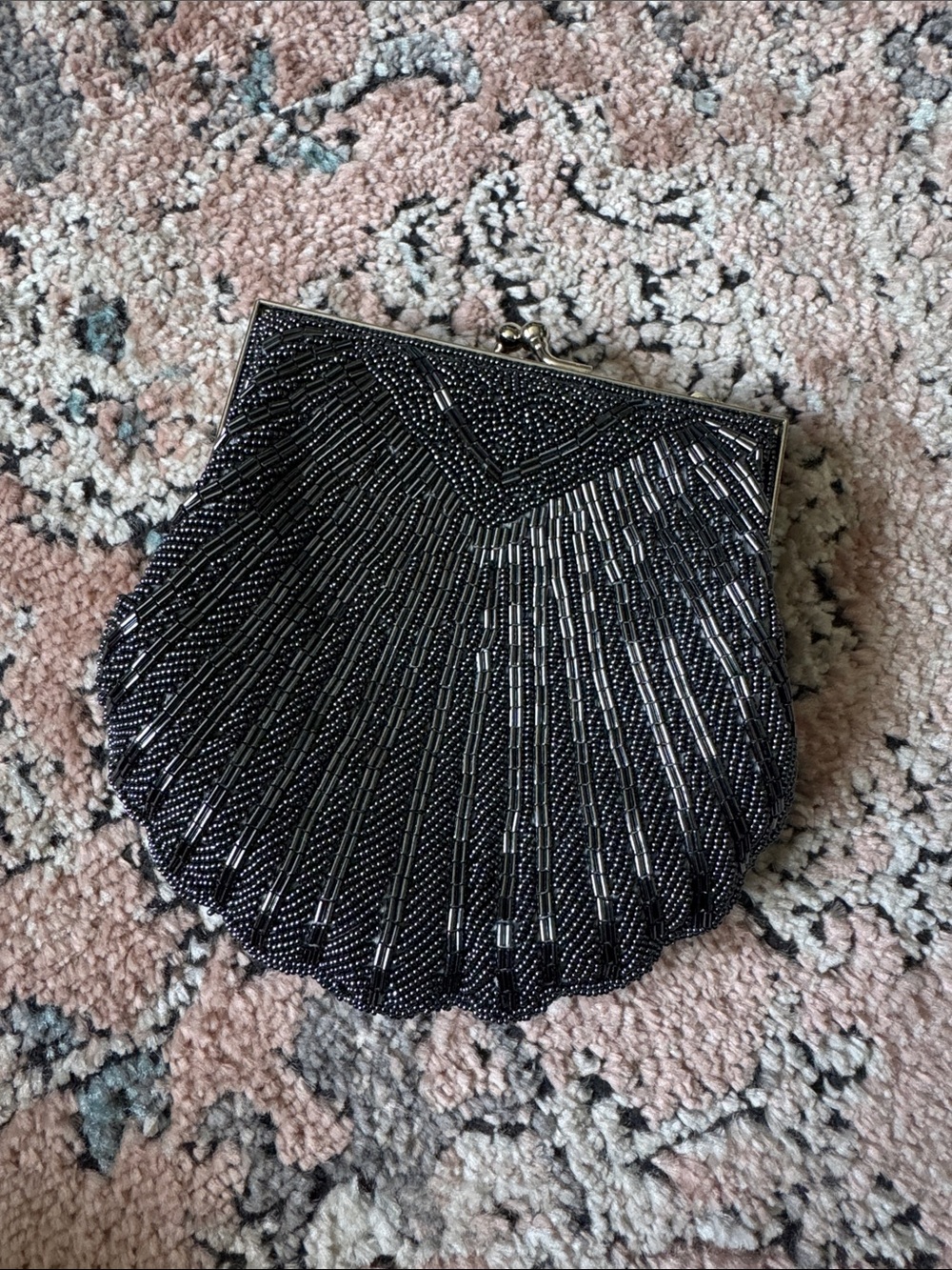 Beaded Black Evening Clutch - Elegant Shell Design